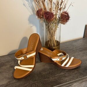 Italian Shoemakers Tan and Cream Wedge Sandals